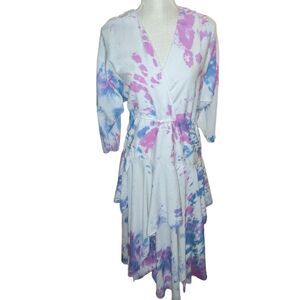 Phoebe vintage white‎ blue pink & purple tie dye dress boho